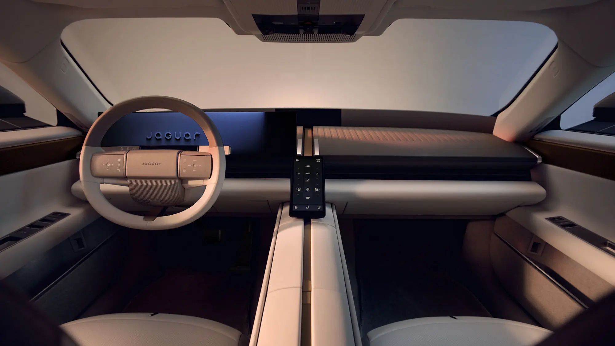 Jaguar Type 01 (2026) interior: dashboard and front seats